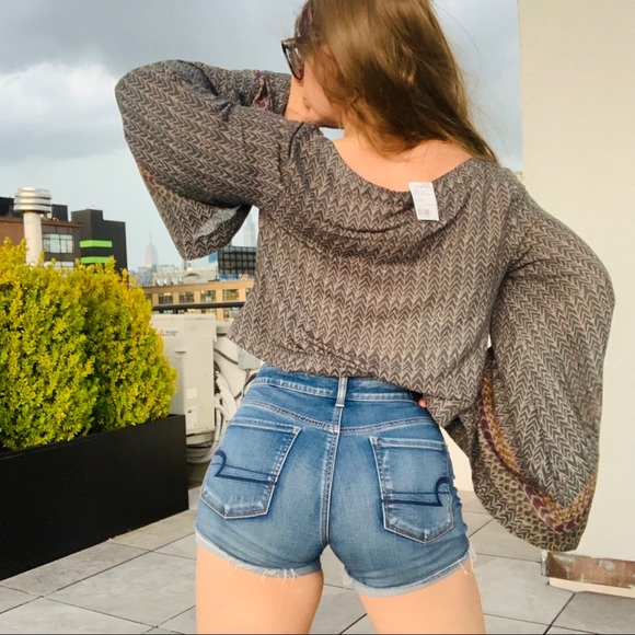 Free People Geometric Abstract Chevron Boatneck Statement Flare Bell Sleeve Top - Picture 2 of 16